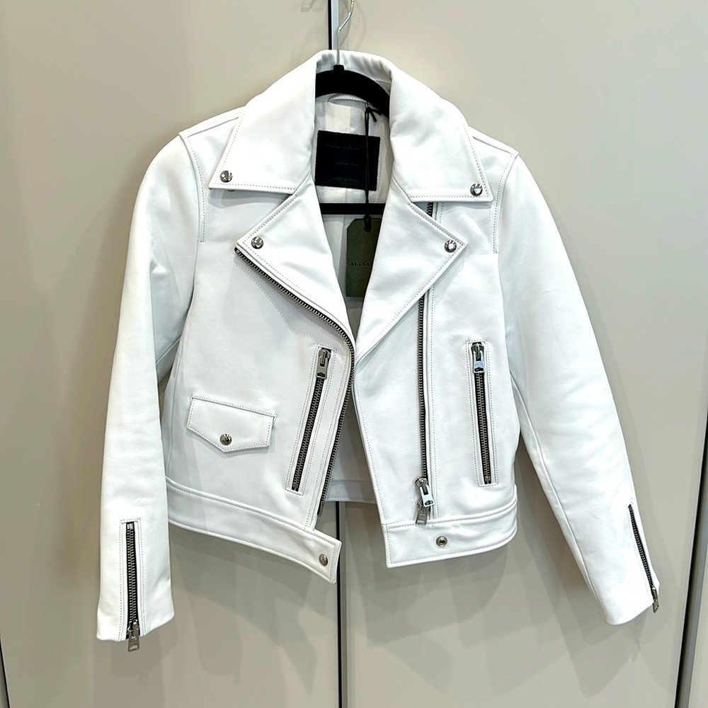 ALL SAINTS WHITE LEATHER JACKET MEDIUM